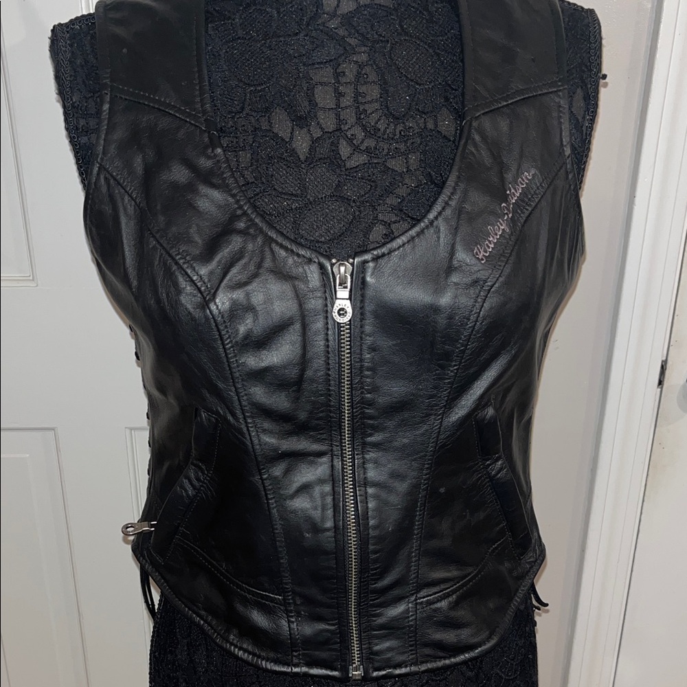 Harley-Davidson Black Leather Zip Vest